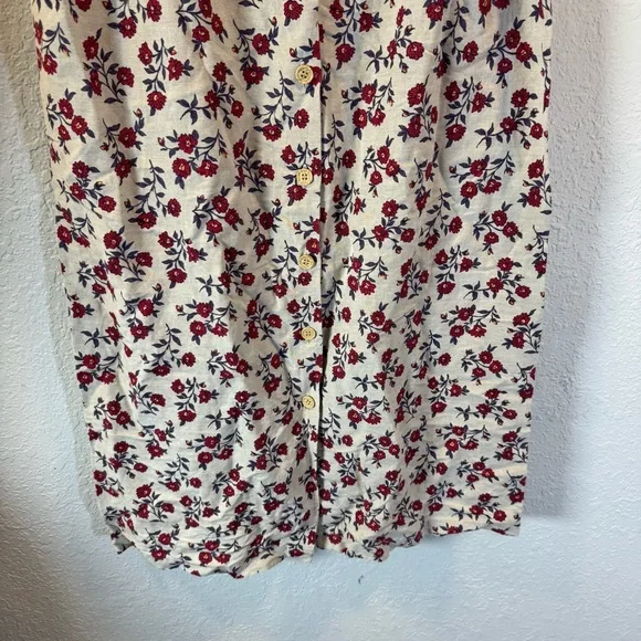 Chic Floral Maxi Skirt - Cream with Red flowers linen blend Read* - Picture 3 of 7